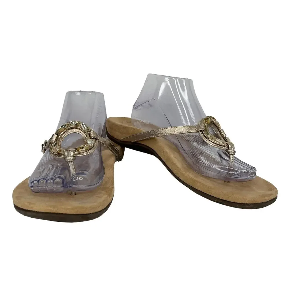 Vionic Ricci Orthotic Leather Thong Sandals 10 Gold